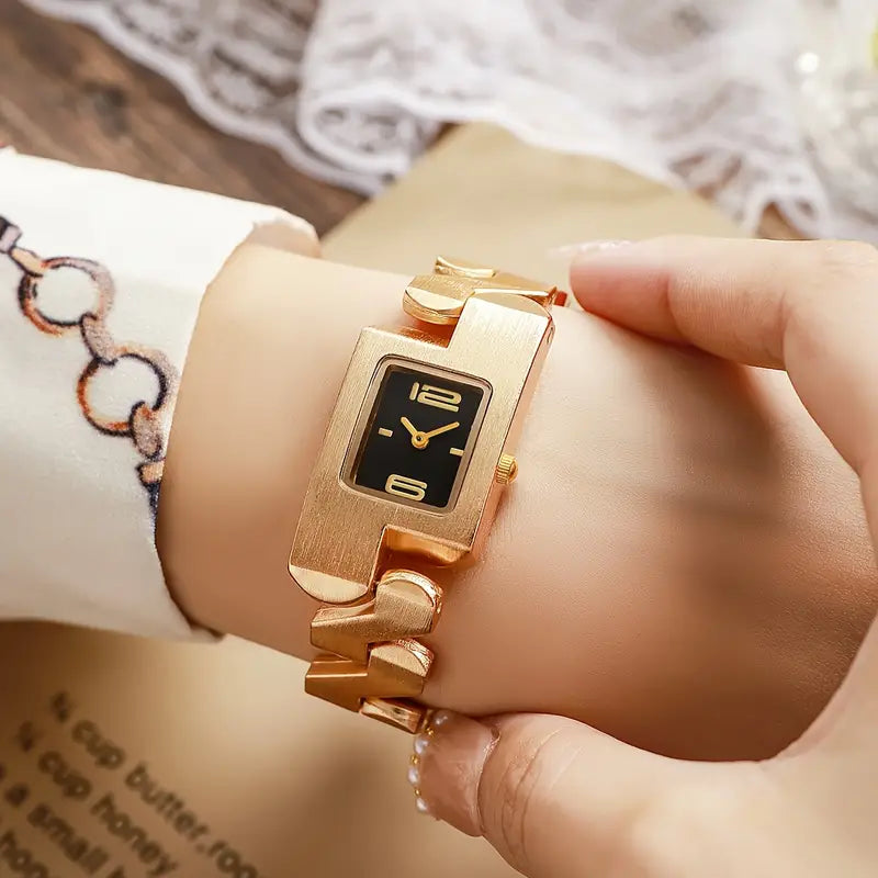 Elegant Timepiece, Chic Square Quartz Women's Watch with Steel Band - Funky Style, Non, Zinc Alloy Case & Strap