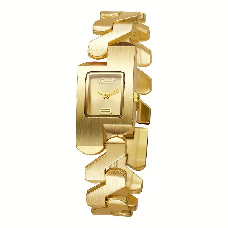 Elegant Timepiece, Chic Square Quartz Women's Watch with Steel Band - Funky Style, Non, Zinc Alloy Case & Strap