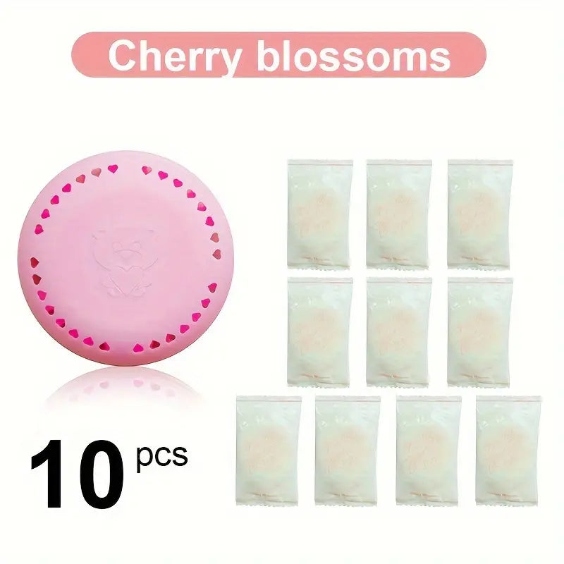 10pcs Cherry Blossom & Lavender Scented Air Freshener Tablets - Long-Lasting Odor Eliminator for Home, Car, Bathroom, Closet & Wardrobe - Compressed Solid Deodorizer with Extra Shell