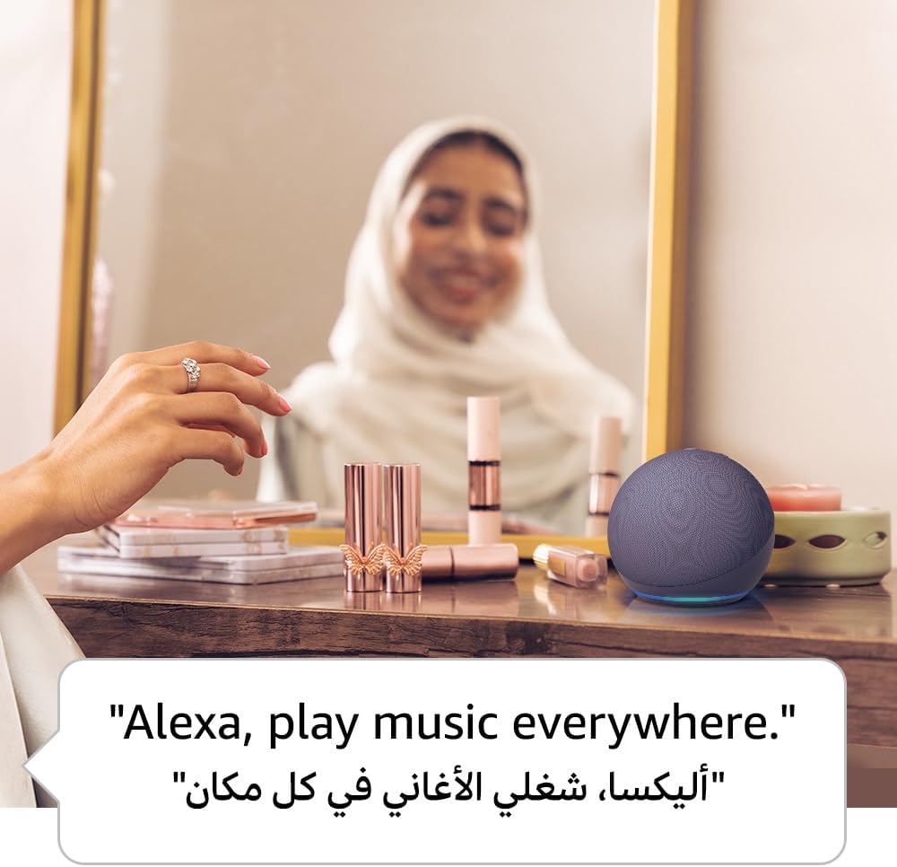 Echo Dot (5th Gen) | smart bluetooth speaker with vibrant sound and Alexa | Use your voice to control smart home devices, play the Quran or music, and more (speaks English & Khaleeji