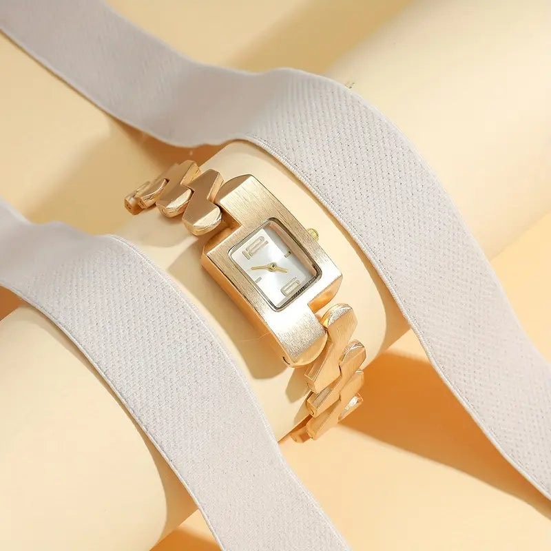 Elegant Timepiece, Chic Square Quartz Women's Watch with Steel Band - Funky Style, Non, Zinc Alloy Case & Strap