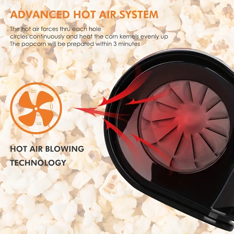 صانعة الفشار الصغيرة - أوتوماتيكية، كهربائية بتصميم الهواء الساخن للاستخدام المنزل  Mini Popcorn Maker Automatic, Electric Hot Air Design for Home Use