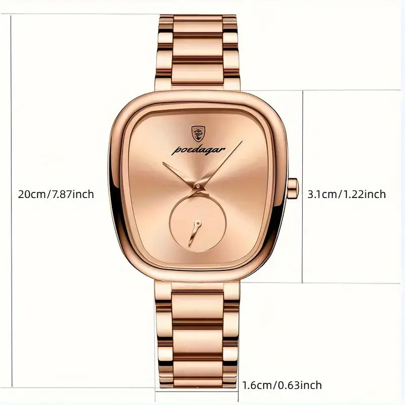 Elegant Square Stainless Steel Women's Watch with Quartz Movement - Luxury Fashion, Non-