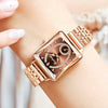 Elegant Rose Golden Square Quartz Watch for Women, Stainless Steel Band, Luxury Fashion Accessory, Perfect Gift