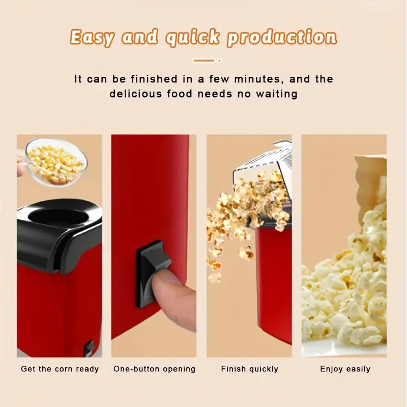 صانعة الفشار الصغيرة - أوتوماتيكية، كهربائية بتصميم الهواء الساخن للاستخدام المنزل  Mini Popcorn Maker Automatic, Electric Hot Air Design for Home Use