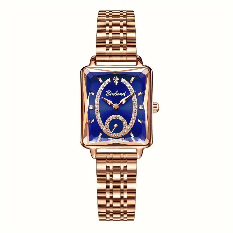 Elegant Rose Golden Square Quartz Watch for Women, Stainless Steel Band, Luxury Fashion Accessory, Perfect Gift