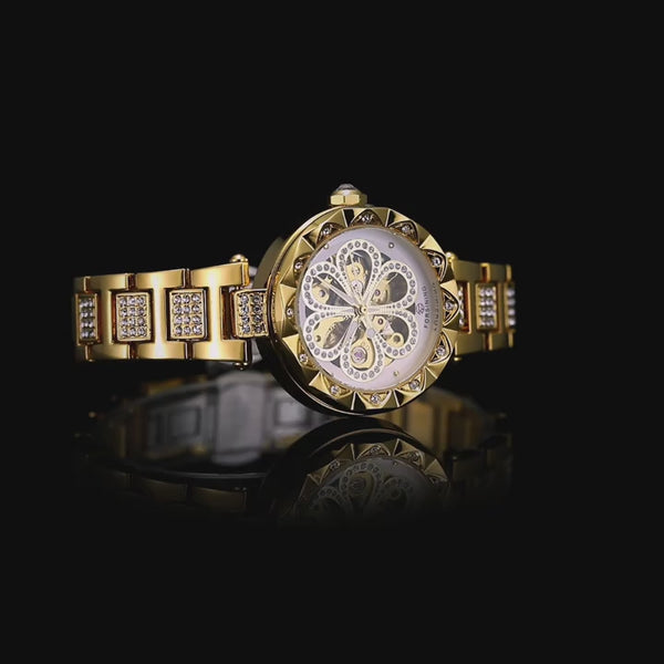 FORSINING Women's Luxury Rhinestone Flower Mechanical Watch