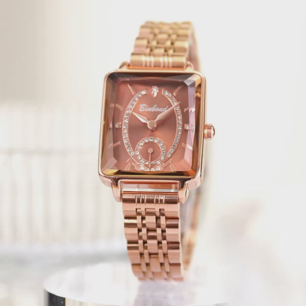 Elegant Rose Golden Square Quartz Watch for Women, Stainless Steel Band, Luxury Fashion Accessory, Perfect Gift